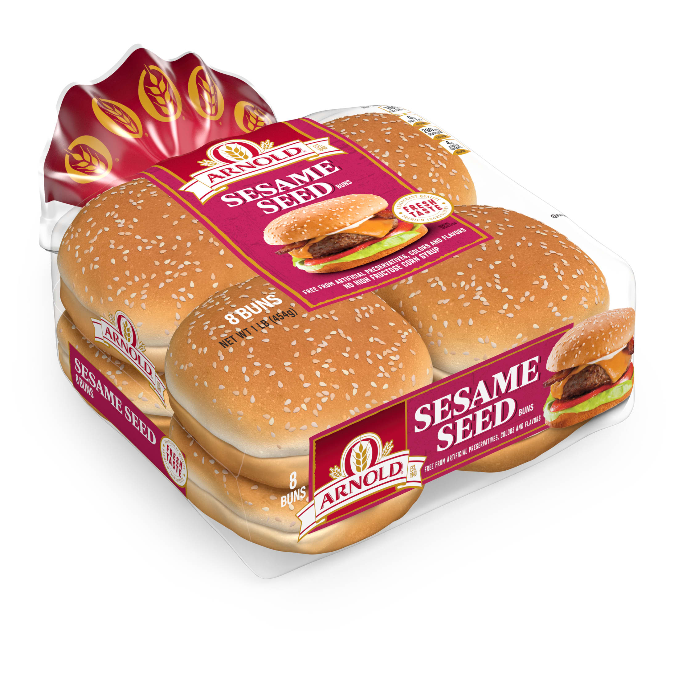 Arnold Sesame Seed Buns, 8 count, White Hamburger Buns, 16 oz Bag thumbnail 2