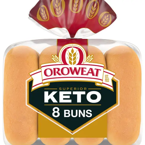 Oroweat Keto Bread, 8 count, White Hot Dog Buns, 12 oz Bag