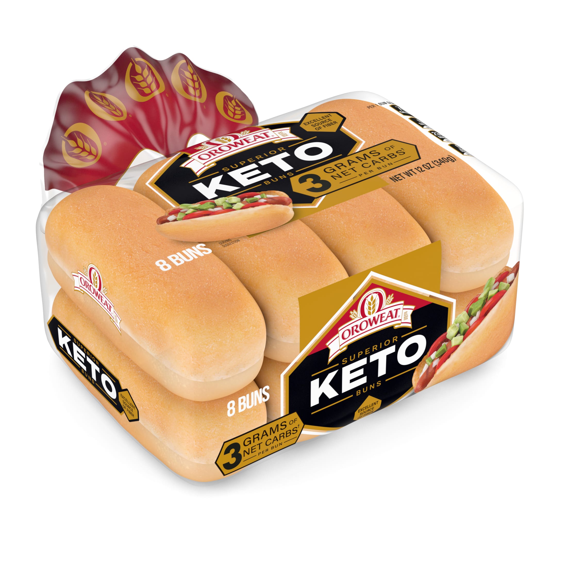 Oroweat Keto Bread, 8 count, White Hot Dog Buns, 12 oz Bag thumbnail 2