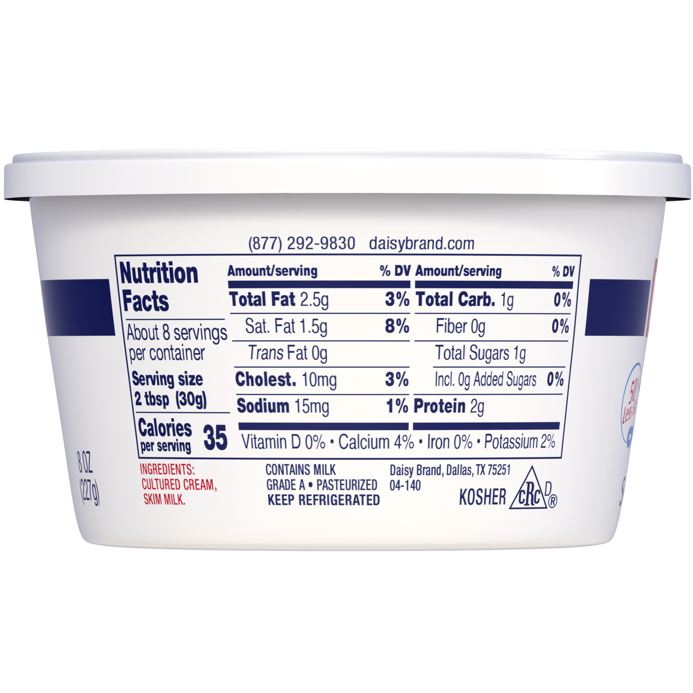 Daisy Pure and Natural Light Sour Cream, 50% Less Fat, 8 oz Tub (Refrigerated) thumbnail 3