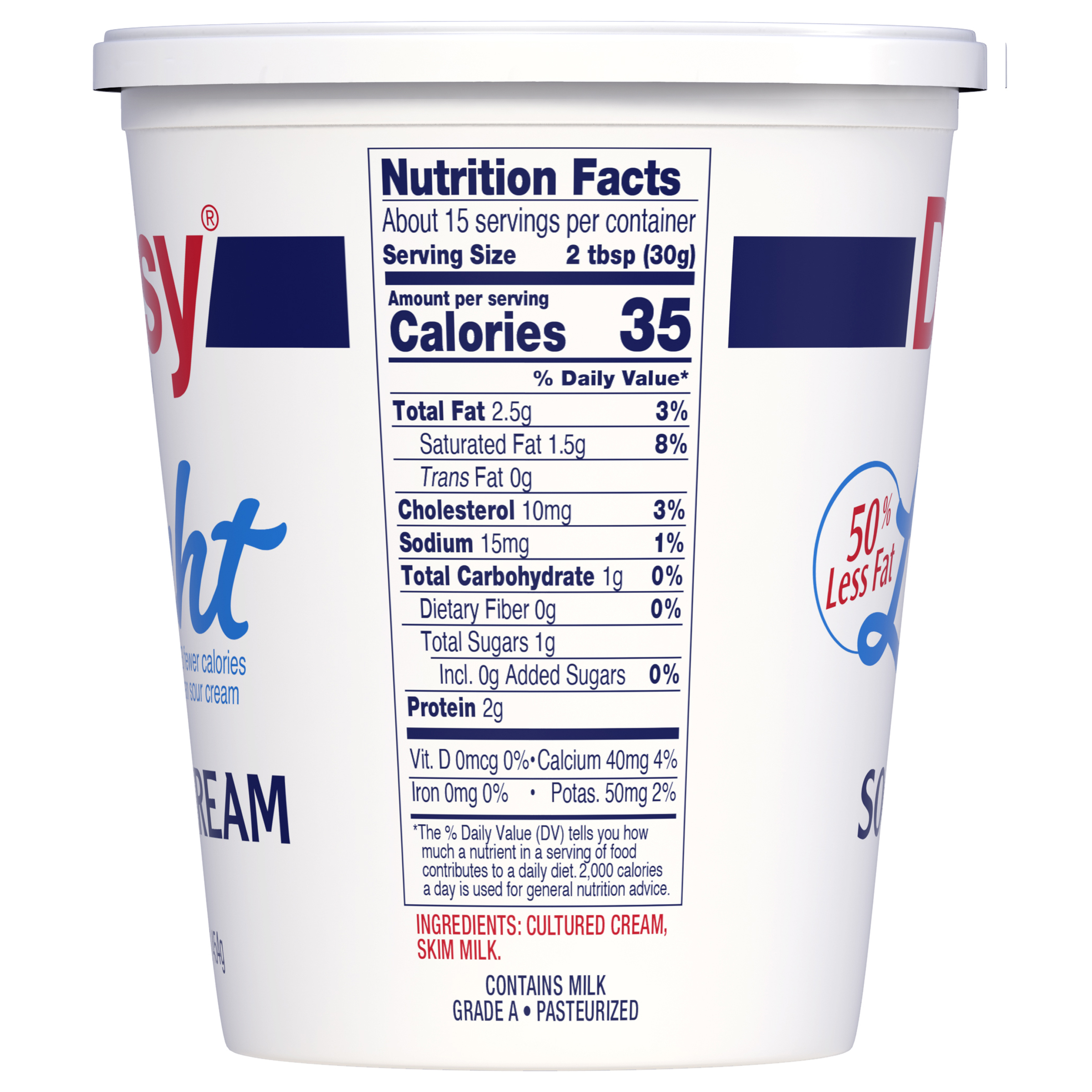 Daisy Pure and Natural Light Sour Cream, 50% Less Fat, 16 oz (1 lb) Tub (Refrigerated) thumbnail 3