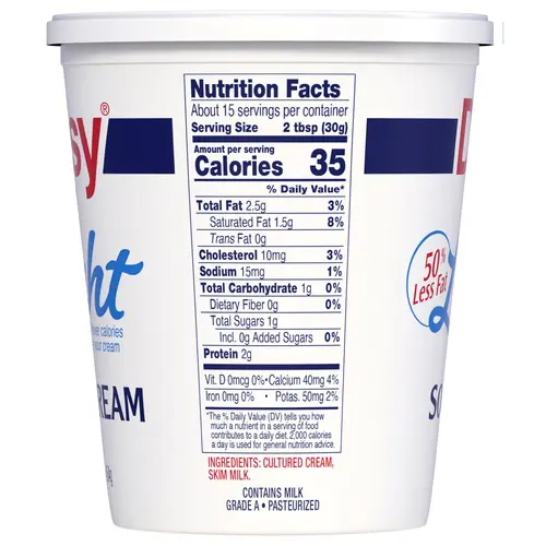 Daisy Pure and Natural Light Sour Cream, 50% Less Fat, 16 oz (1 lb) Tub (Refrigerated) thumbnail 3