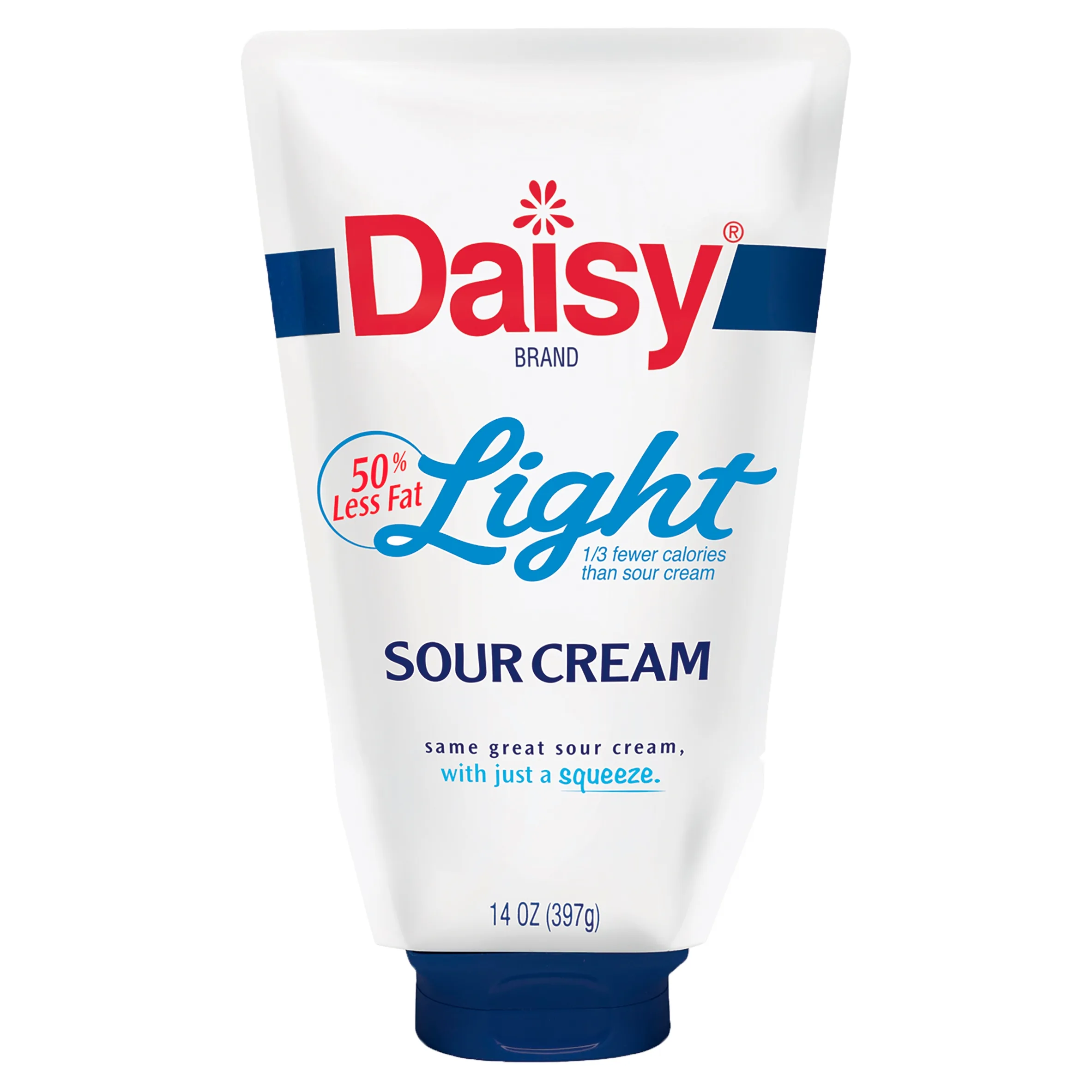 Daisy Pure and Natural Light Squeeze Sour Cream, 50% Less Fat, 14 oz Pouch (Refrigerated)