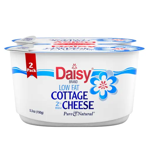 Daisy Pure and Natural Low Fat Cottage Cheese, 2% Milkfat, 2-Pack 5.3 oz Cups (Refrigerated) - 17g of Protein per serving