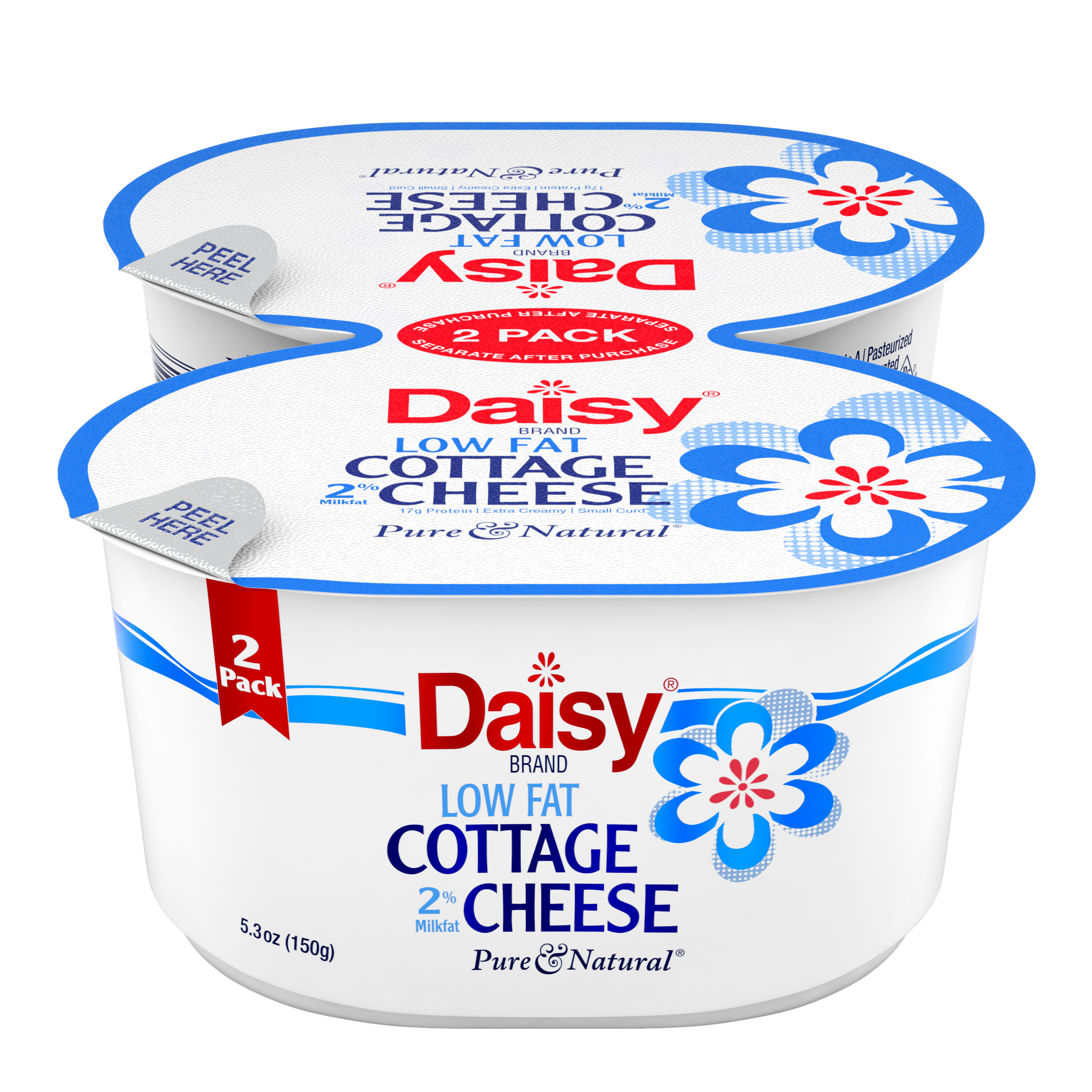 Daisy Pure and Natural Low Fat Cottage Cheese, 2% Milkfat, 2-Pack 5.3 oz Cups (Refrigerated) - 17g of Protein per serving thumbnail 3