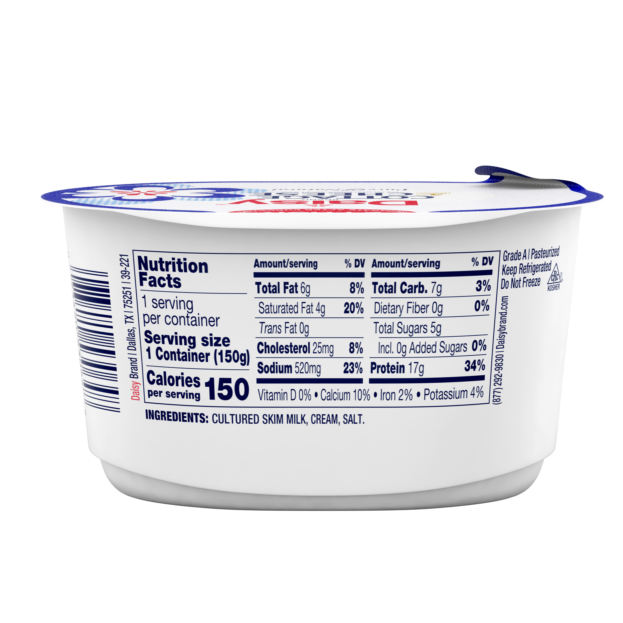 Daisy Pure and Natural Cottage Cheese, 4% Milkfat, 2-Pack 5.3 oz Cups (Refrigerated) - 17g of Protein per serving thumbnail 4