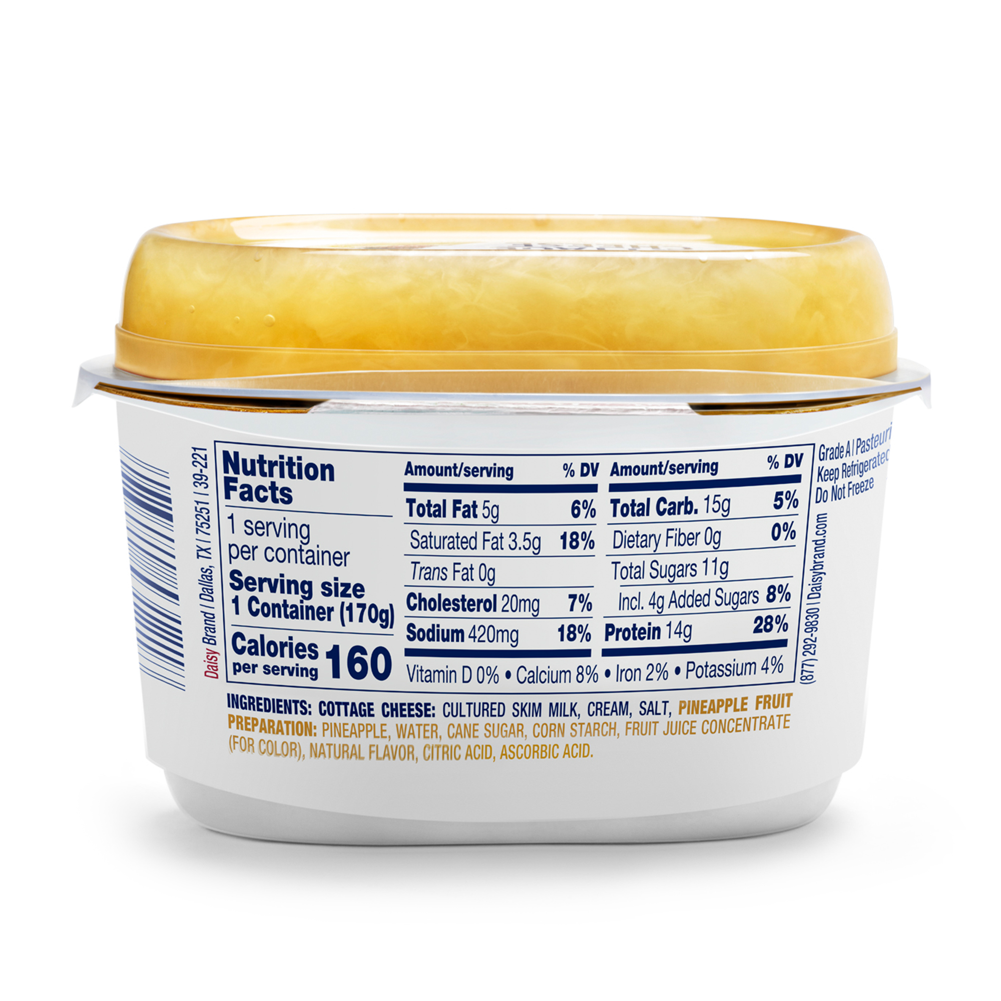 Daisy Cottage Cheese with Pineapple, 4% Milkfat, 6 oz Cup (Refrigerated) - 14g of Protein per serving thumbnail 3