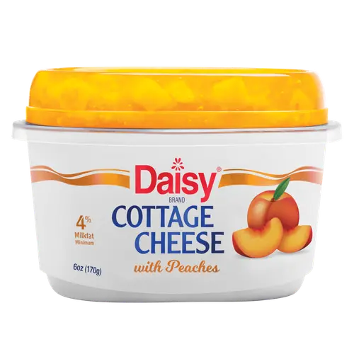 Daisy Cottage Cheese with Peaches, 4% Milkfat, 6 oz Cup (Refrigerated) - 14g of Protein per serving