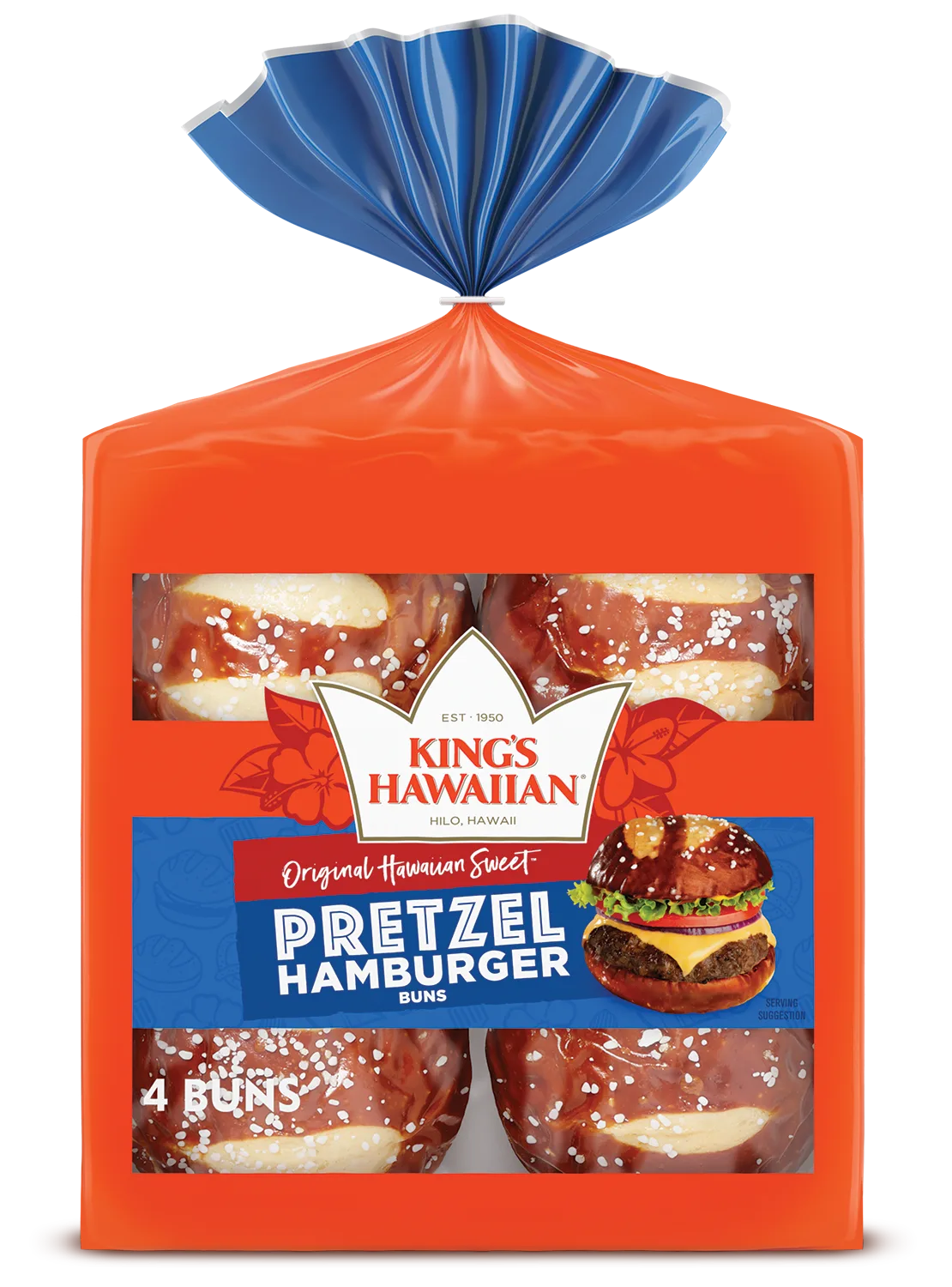 King's Hawaiian Pretzel Hamburger Buns 4 Count, 10.5 oz, Shelf-Stable