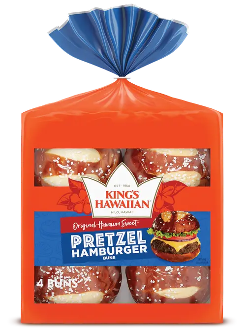 King's Hawaiian Pretzel Hamburger Buns 4 Count, 10.5 oz, Shelf-Stable
