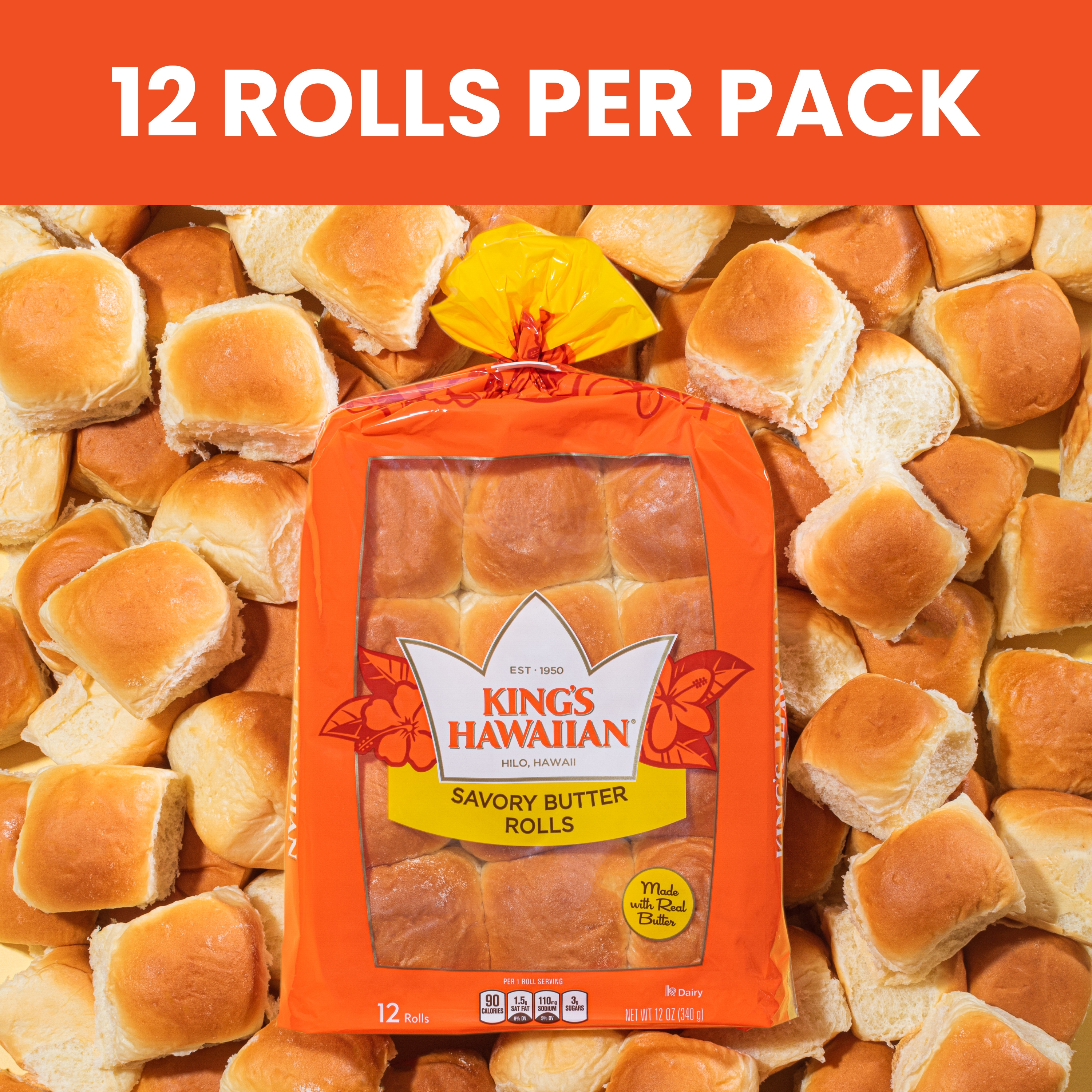 King's Hawaiian Savory Butter Rolls 12 Count, 12 oz, Shelf-Stable thumbnail 2