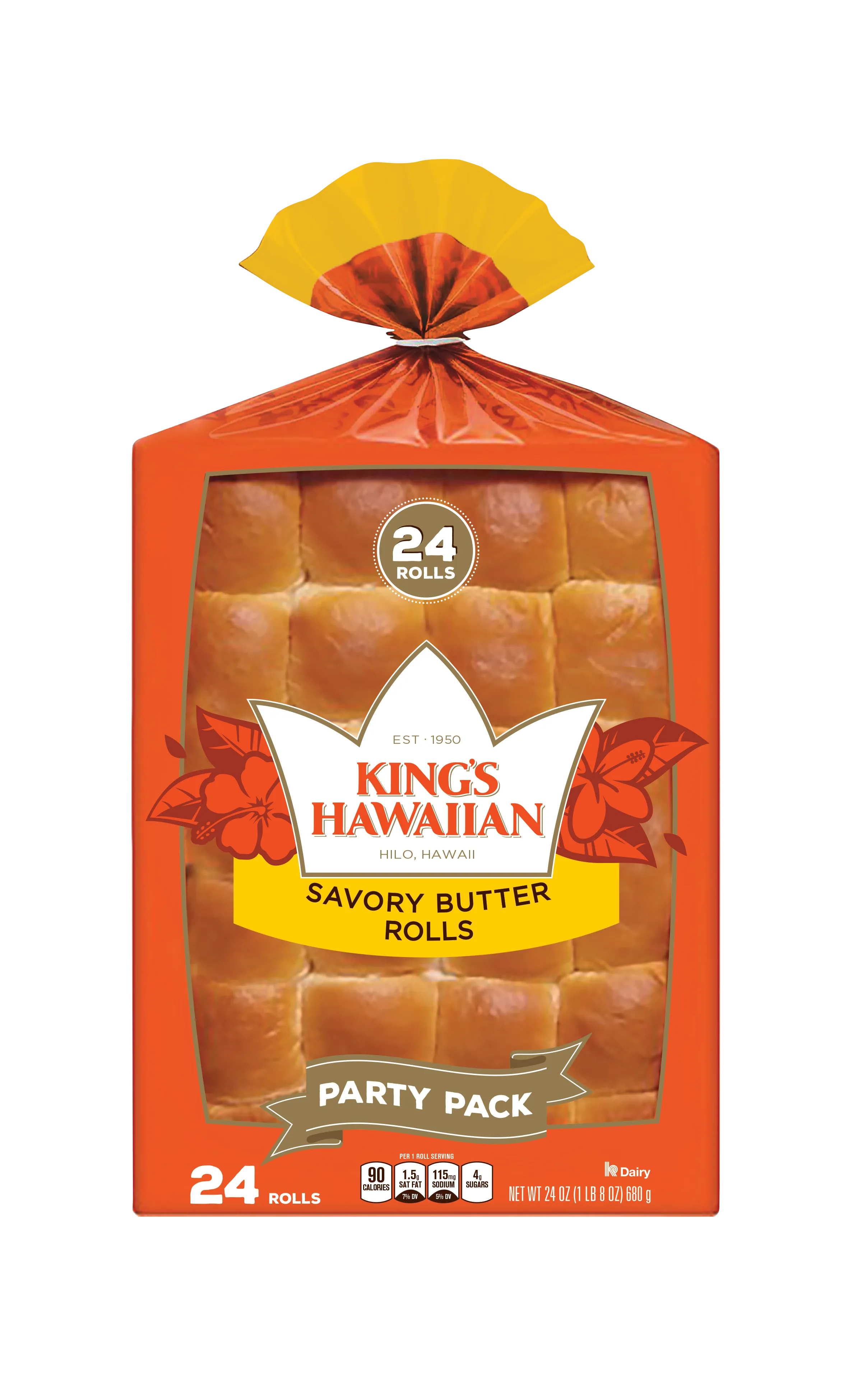 King's Hawaiian Savory Butter Dinner Rolls 24 Count, 24 oz, Shelf-Stable
