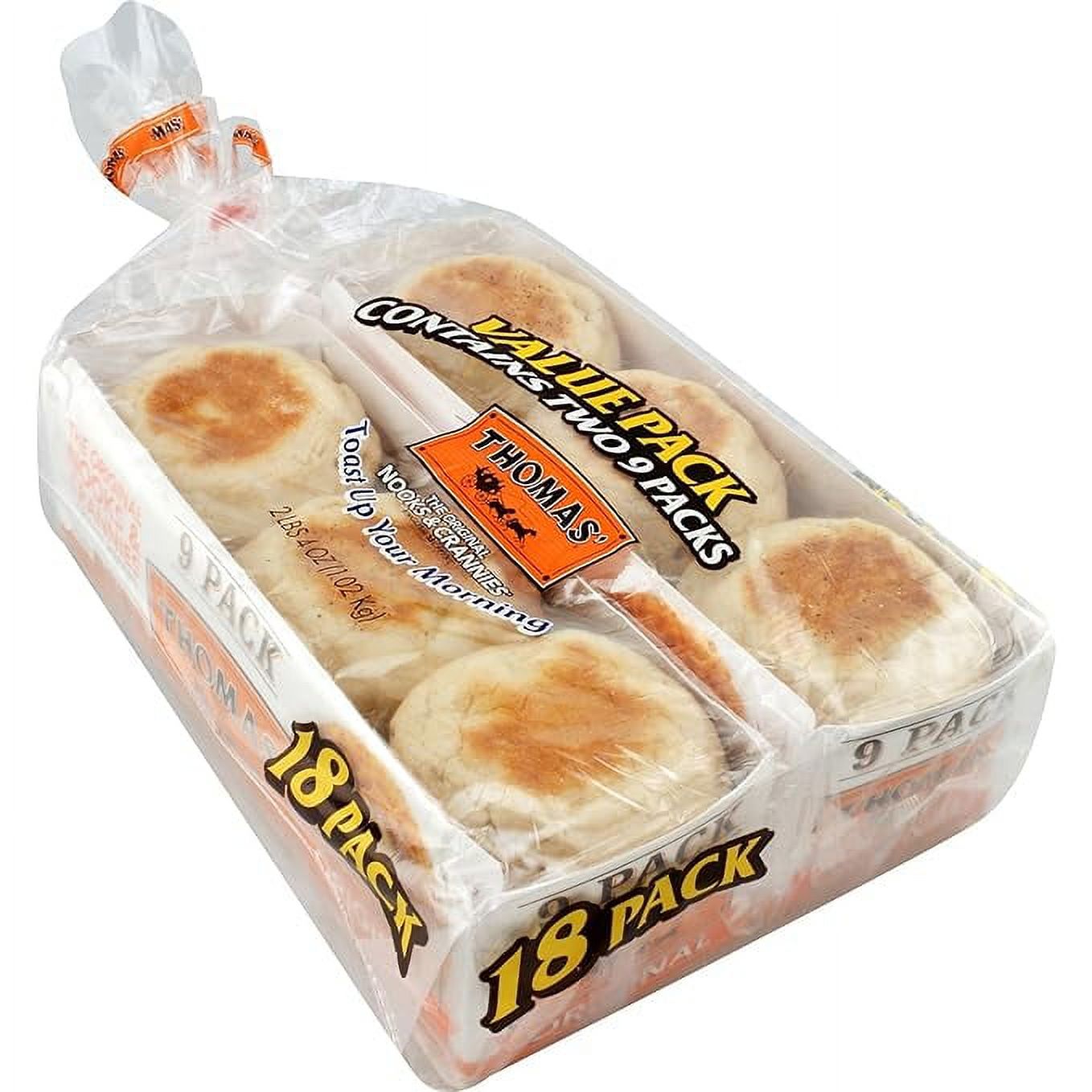 Thomas Original English Muffins 18 count,2.25 pound each, 2pack, Total 6 Pound