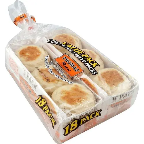 Thomas Original English Muffins 18 count,2.25 pound each, 2pack, Total 6 Pound
