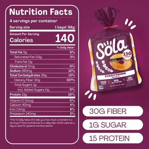 Sola  Everything Bagels, Wheat 12.5 oz, 4 Ct thumbnail 3