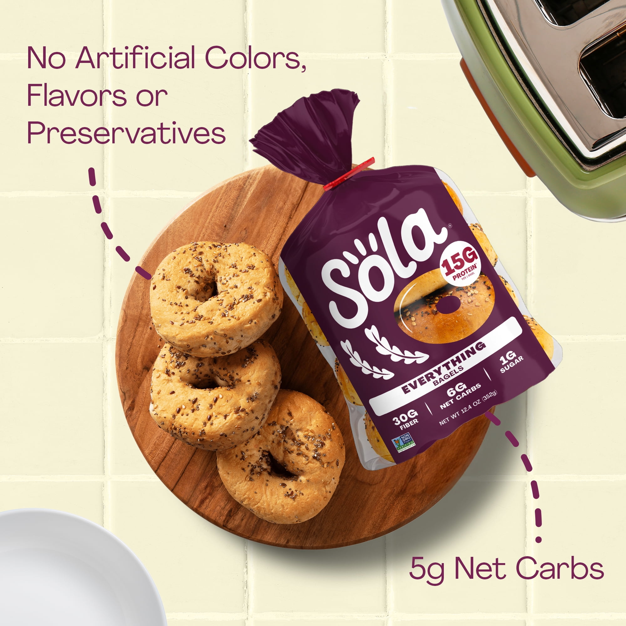 Sola  Everything Bagels, Wheat 12.5 oz, 4 Ct thumbnail 4