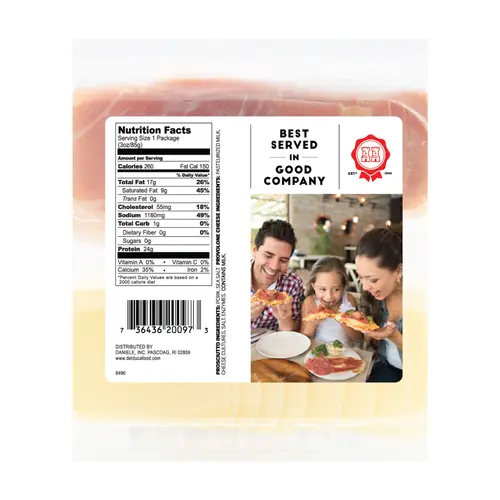 Del Duca, Dry Cured, Sliced Prosciutto & Provolone Cheese, Plastic Tray, Single Serve 3 oz.  24 Grams of Protein per Serving thumbnail 2