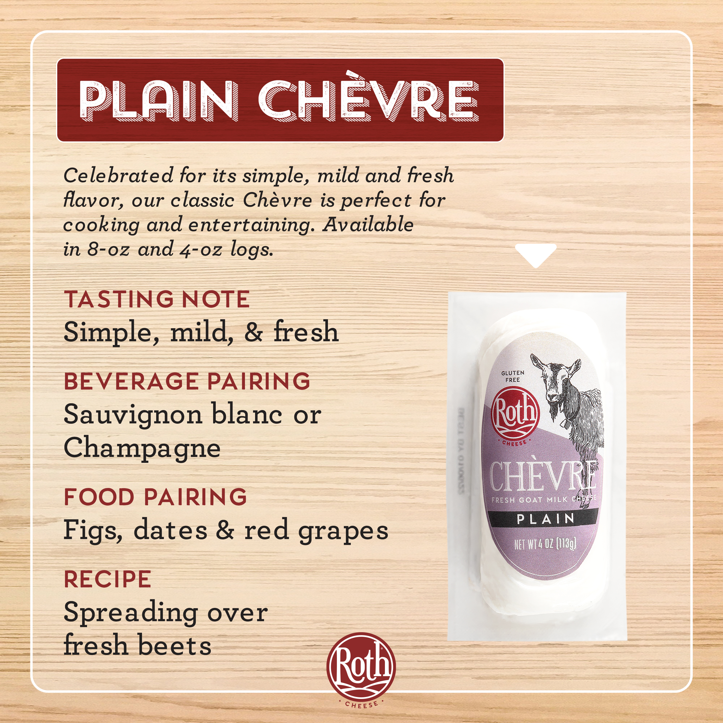 Roth ChÃ¨vre Plain Fresh Goat Cheese Log 4 oz thumbnail 2