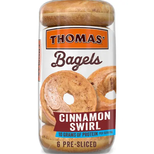 3x-Thomas' Cinnamon Swirl Bagels 6 count Cinnamon Pre-sliced Bagels 20 oz Bag