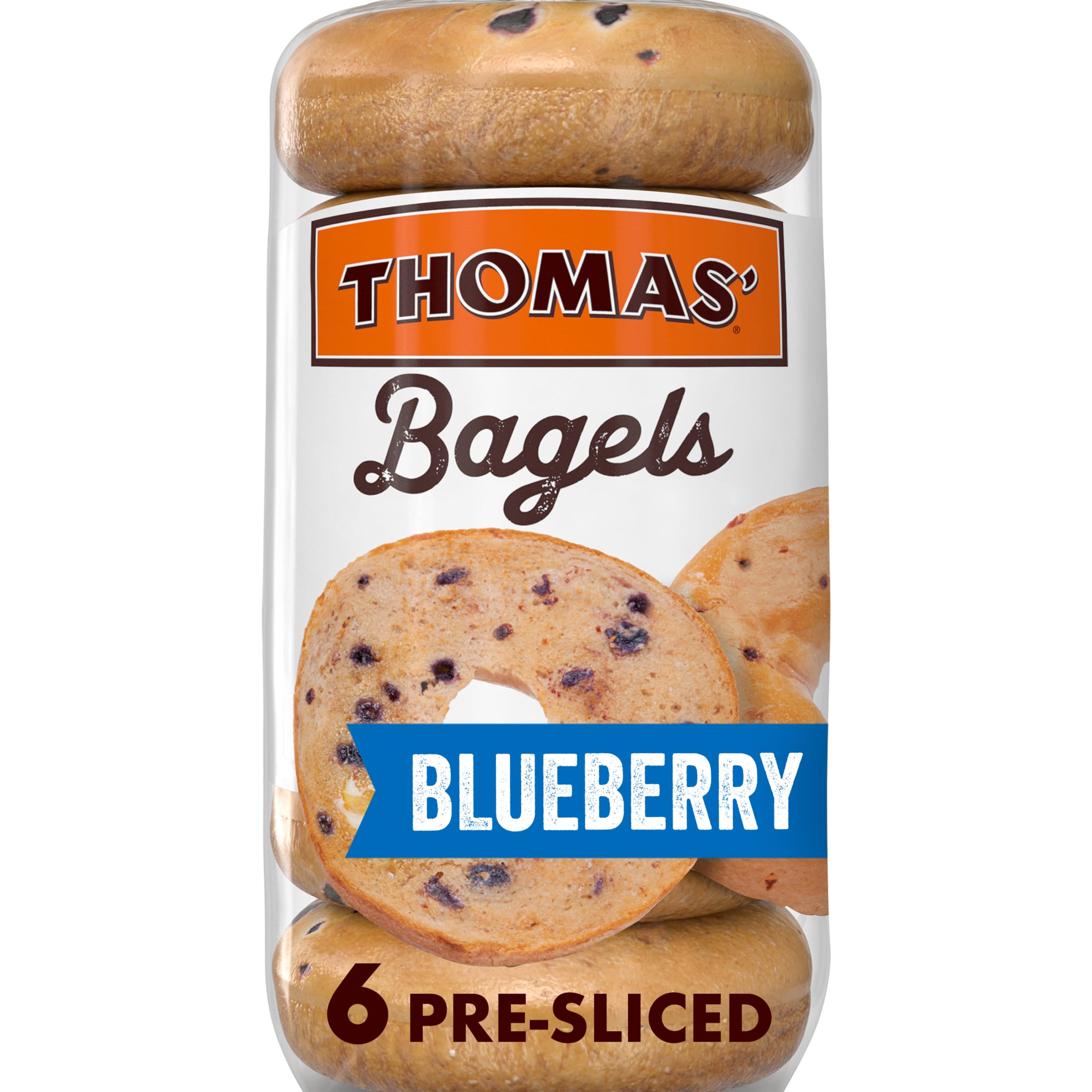 3x-Thomas' Blueberry Bagels 6 count Pre-sliced Bagels 20 oz Bag