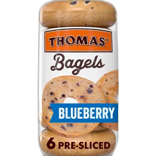 3x-Thomas' Blueberry Bagels 6 count Pre-sliced Bagels 20 oz Bag