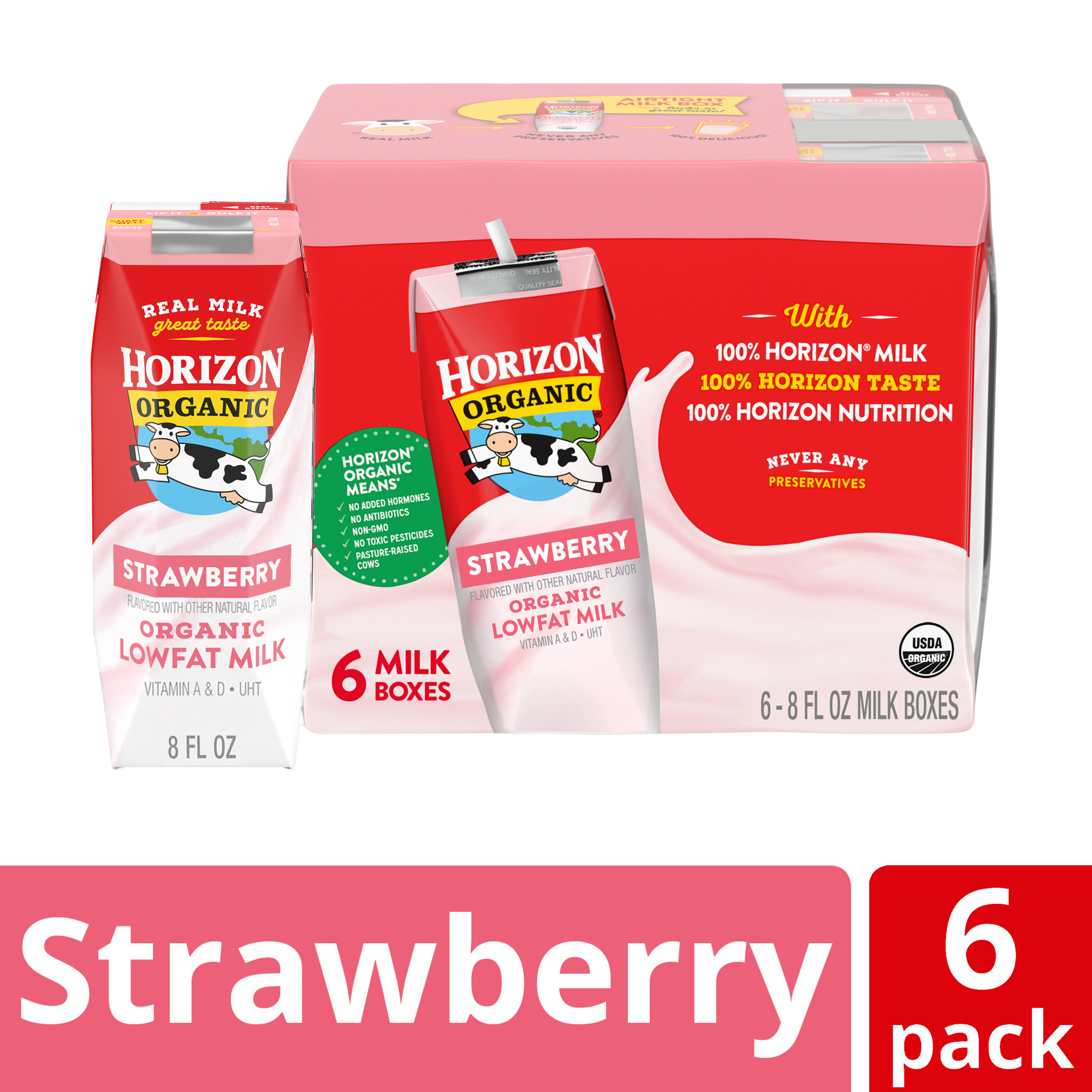 Horizon Organic Shelf Stable 1% Lowfat Strawberry Milk Boxes, 8 fl oz, 6 Count