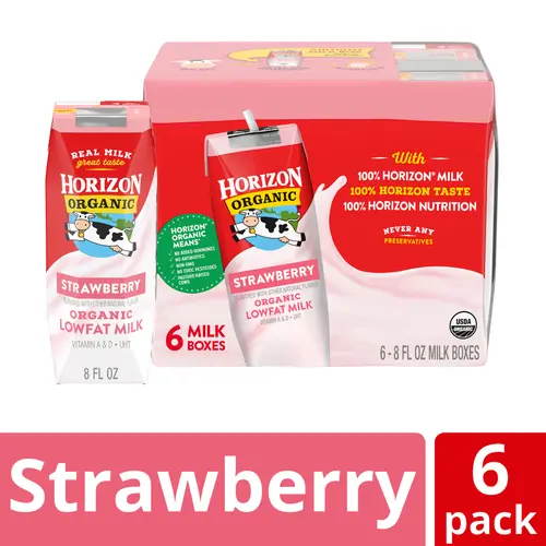 Horizon Organic Shelf Stable 1% Lowfat Strawberry Milk Boxes, 8 fl oz, 6 Count