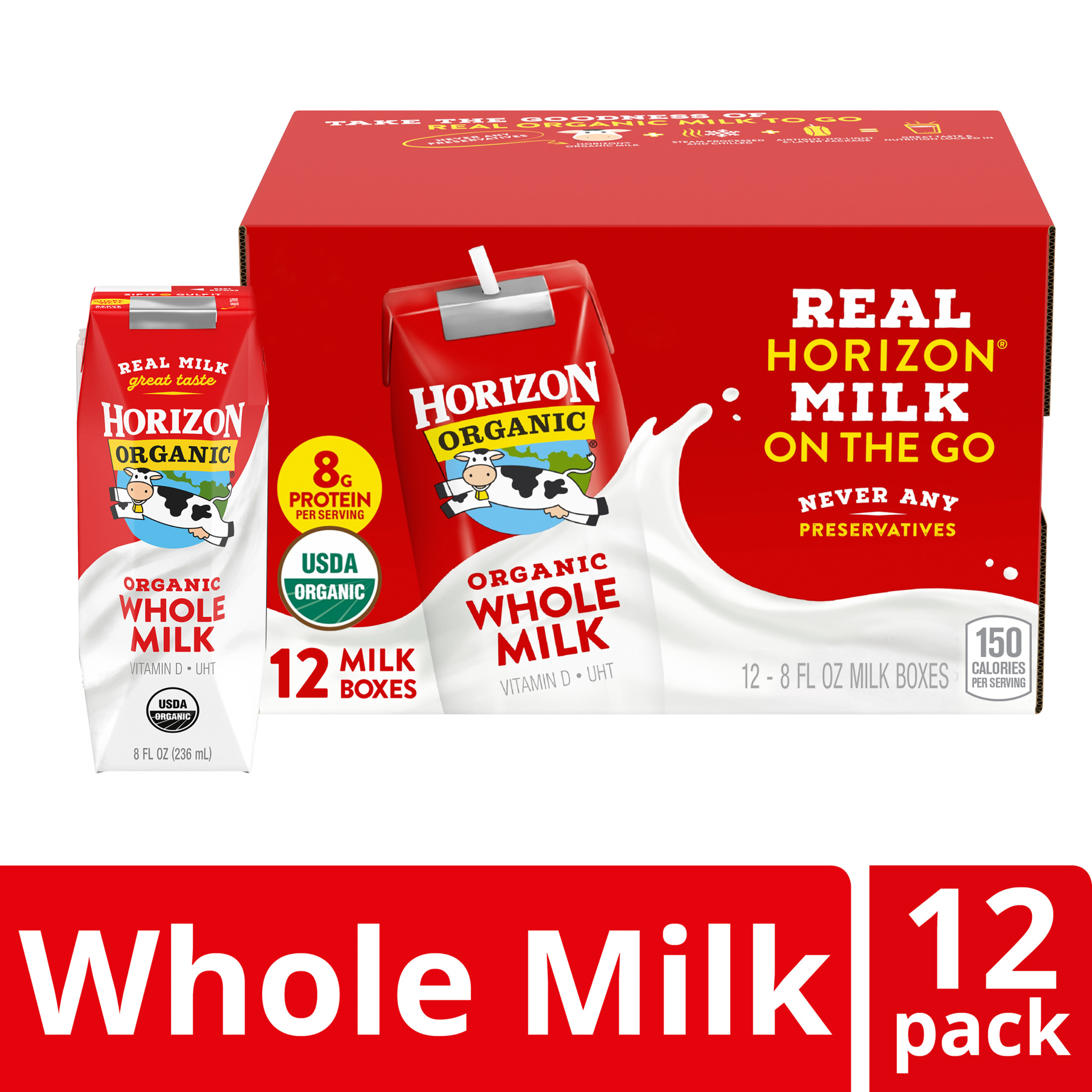 Horizon Organic Shelf Stable Whole Milk Boxes, 8 fl oz, 12 Countâ€‹