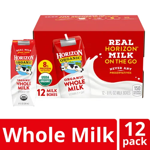 Horizon Organic Shelf Stable Whole Milk Boxes, 8 fl oz, 12 Countâ€‹