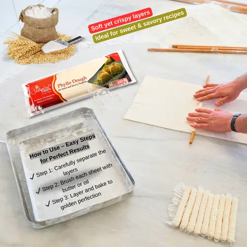 Phyllo Dough for Baklava & Savory Pastries - 800g (44 Sheets) | Handmade Ultra-Thin Filo Pastry | Premium Wheat Flour | No P thumbnail 2
