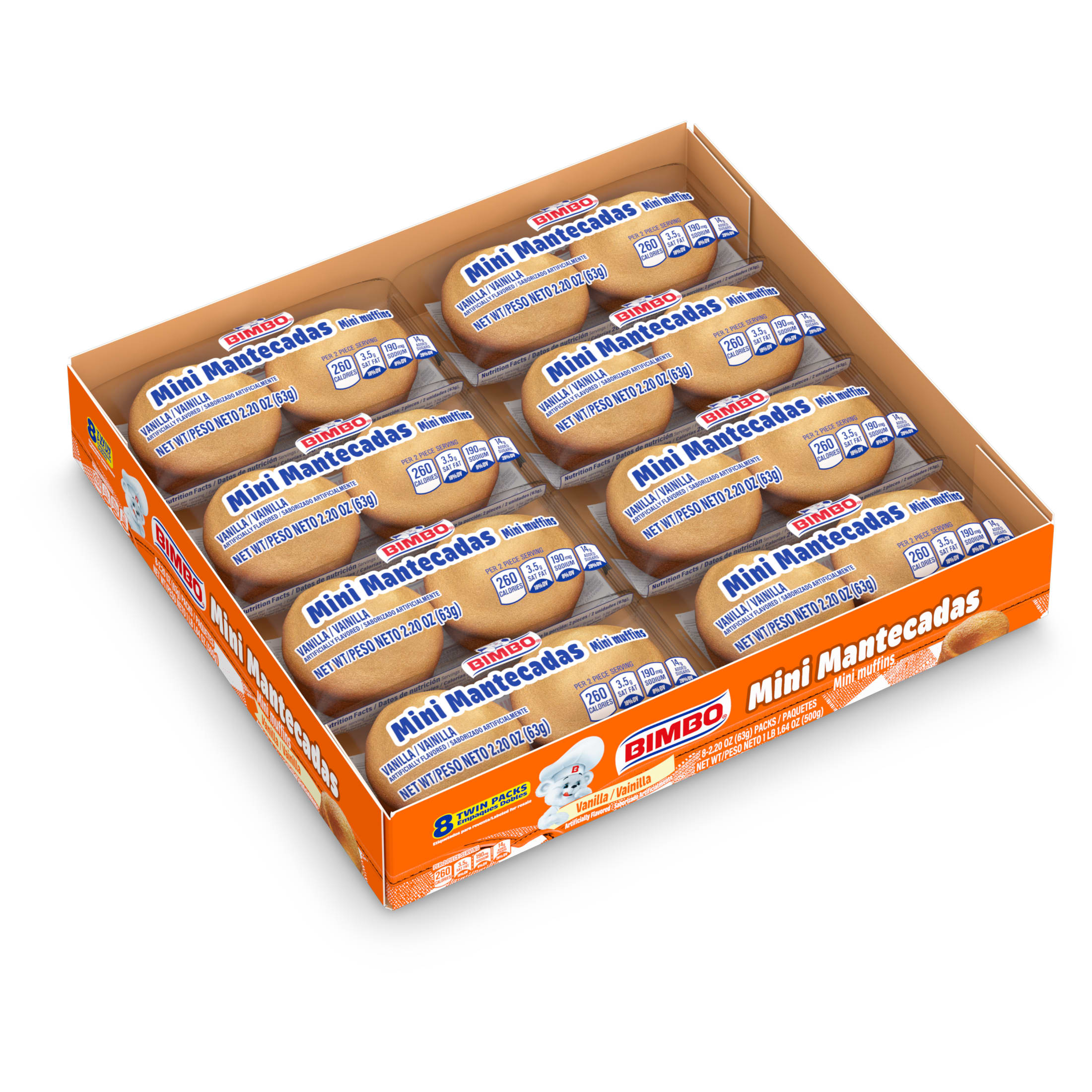 Bimbo Mini Mantecadas Vanilla Muffins, 8 twin packs, Mini Muffins, 17.64 oz Tray thumbnail 2