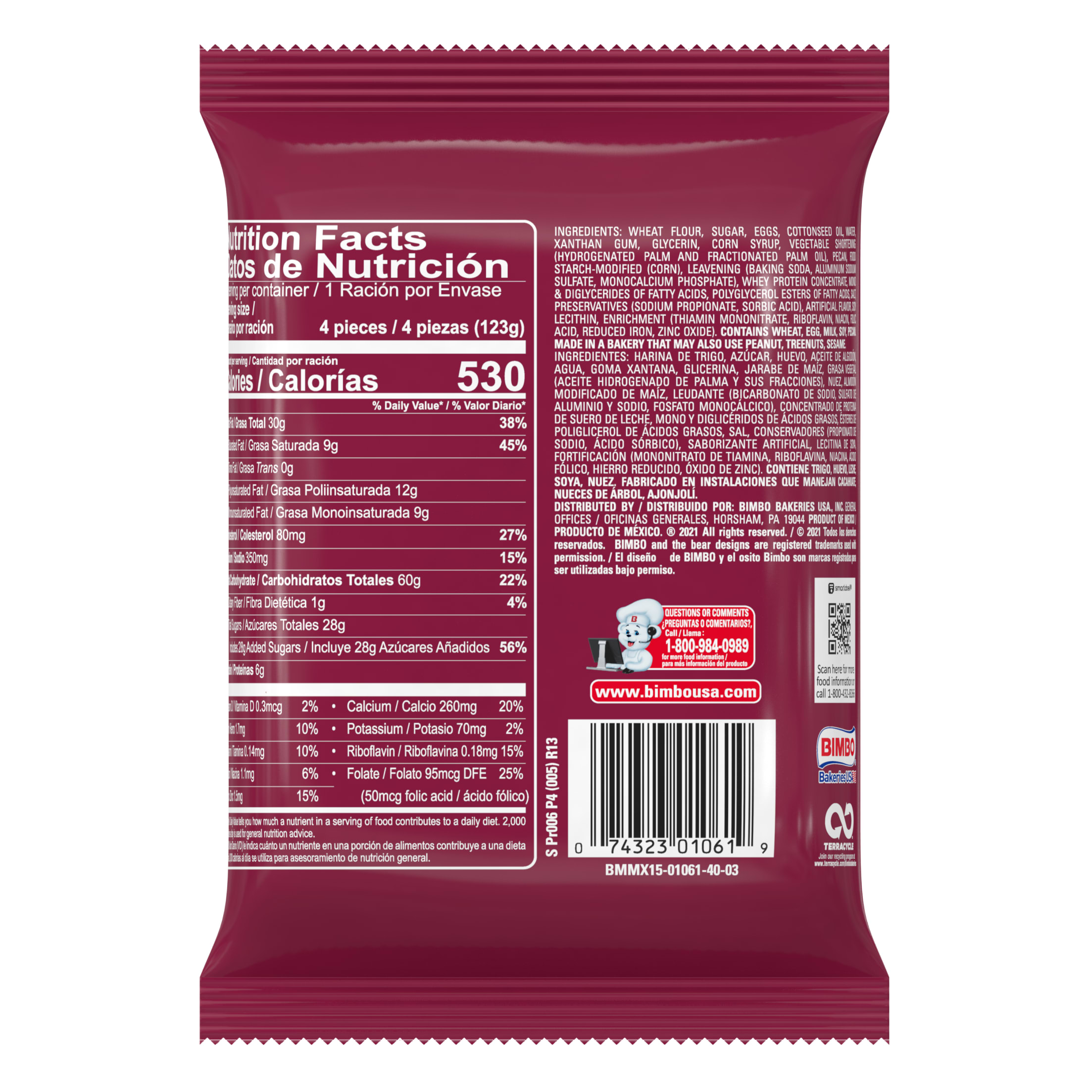 Bimbo Mini Mantecadas con Nuez Muffins, 4 count, Pecan Mini Muffins, 4.34 oz Bag thumbnail 4