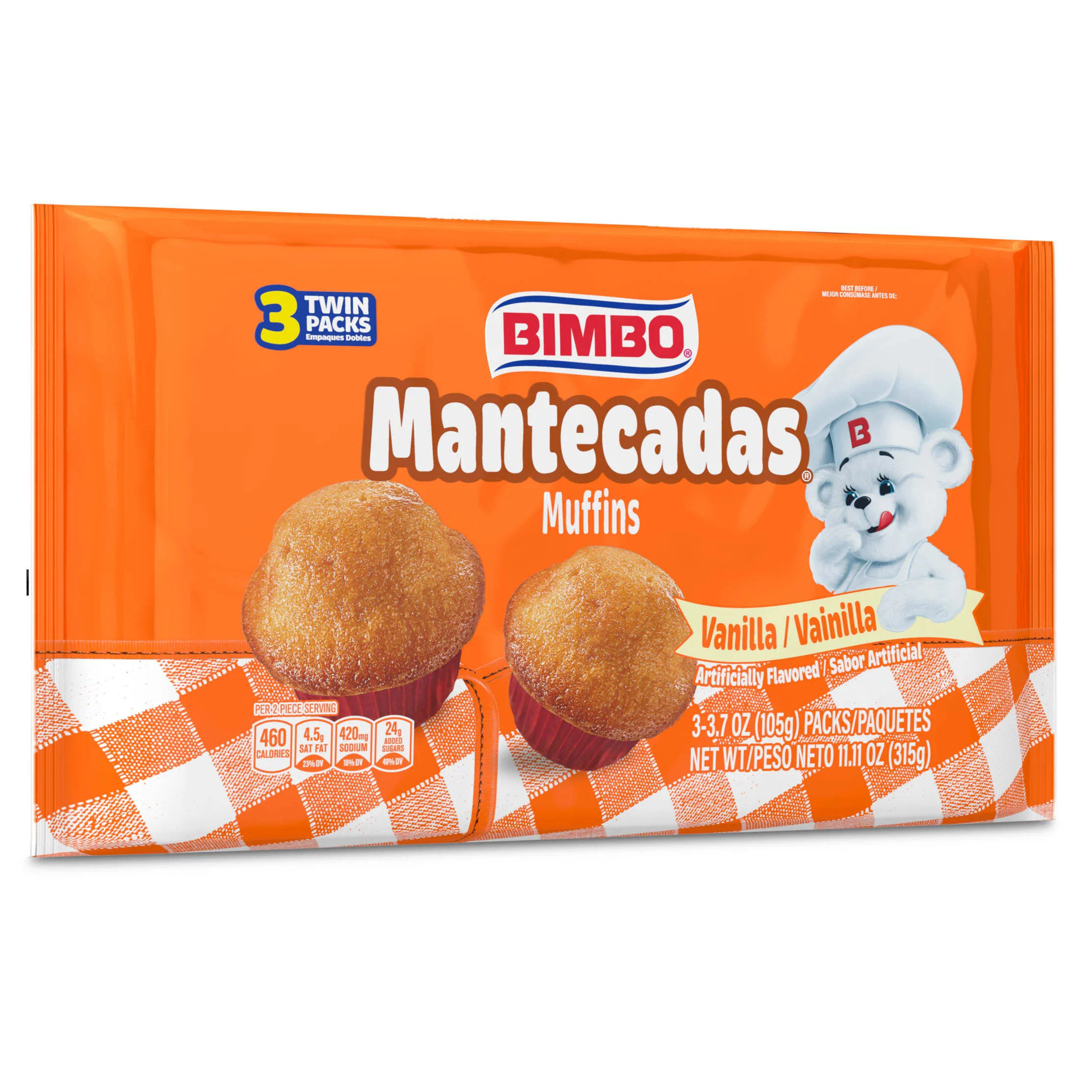 Bimbo Mantecadas Vanilla Muffins, 3 count, Muffins, 11.10 oz Bag