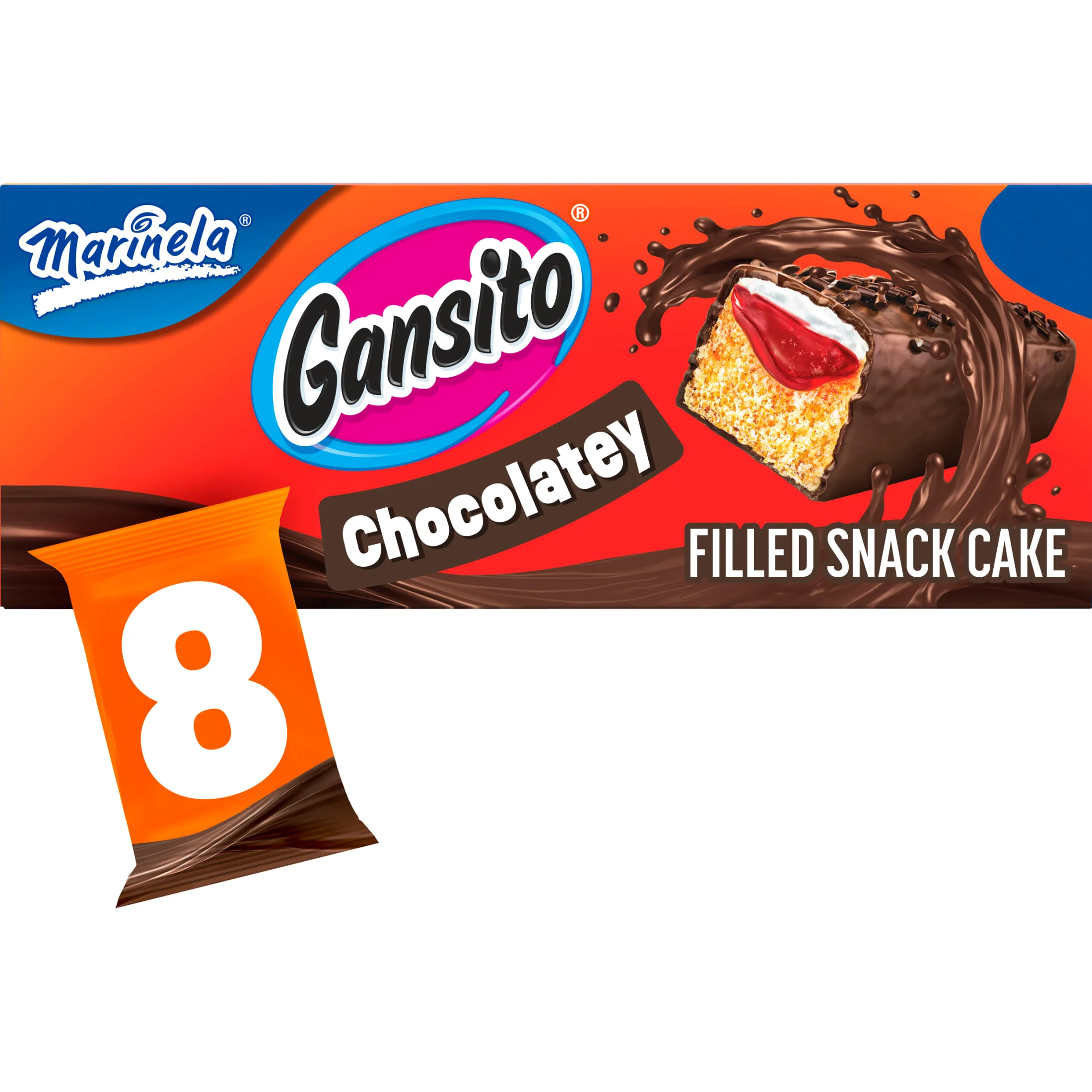 Marinela Gansito Chocolatey Filled Snack Cake, 8 packs, Strawberry, Chocolate and CrÃ¨me Snack Cakes, 14.08 oz Multipack