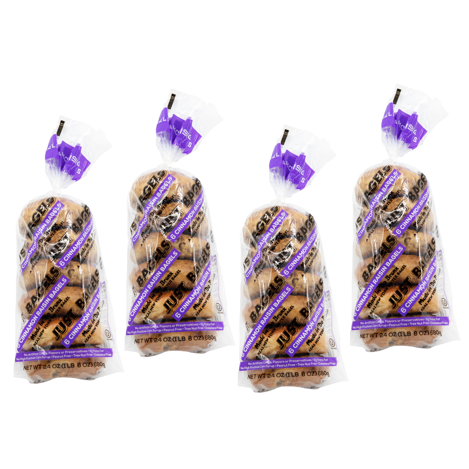 Just Bagels - Cinnamon Raisin Bagels - 24 Count (4 six packs), 24oz Bag - Non-GMO - All Natural - NY Bagels thumbnail 3