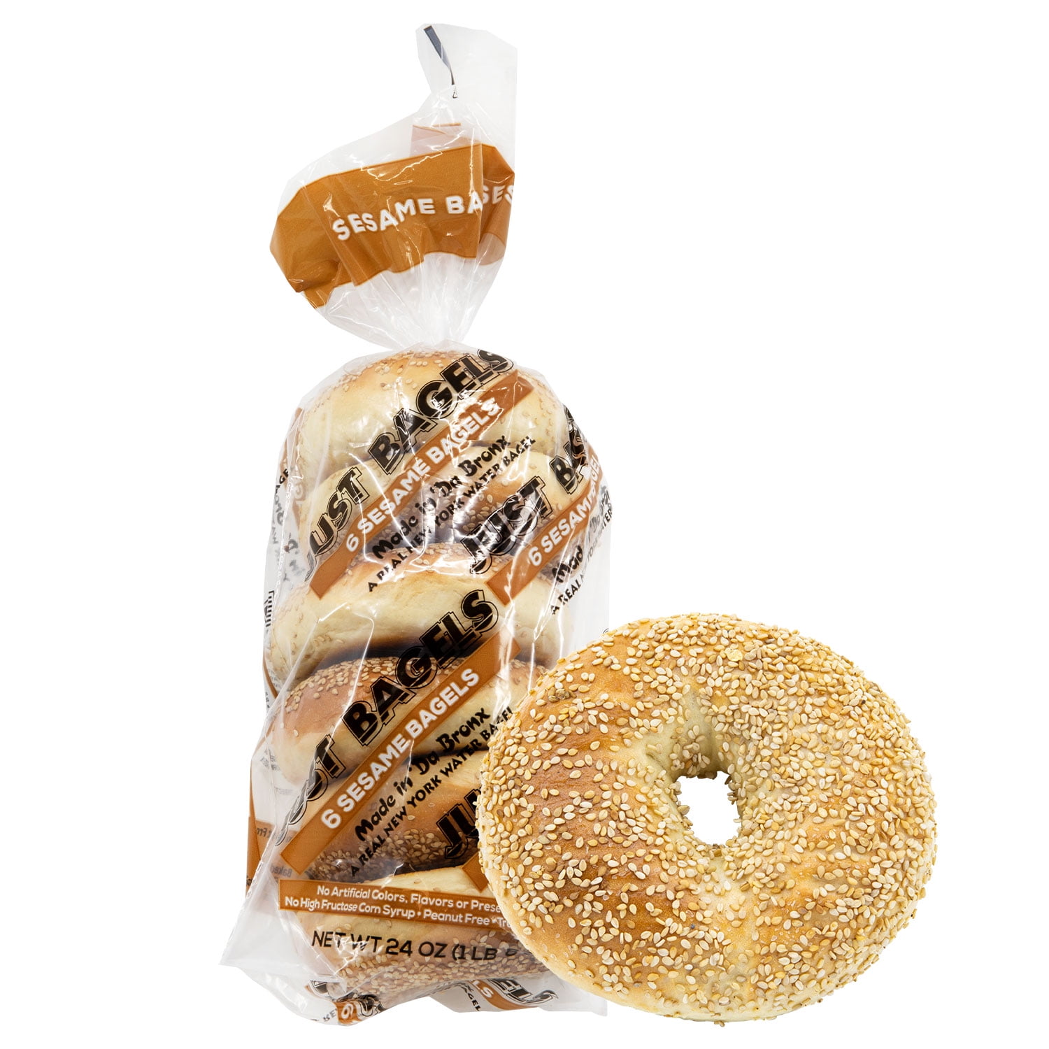 Just Bagels -  Sesame Bagels - 48 Count (8 six packs), 24oz Bag - Non-GMO - All Natural - NY Bagels