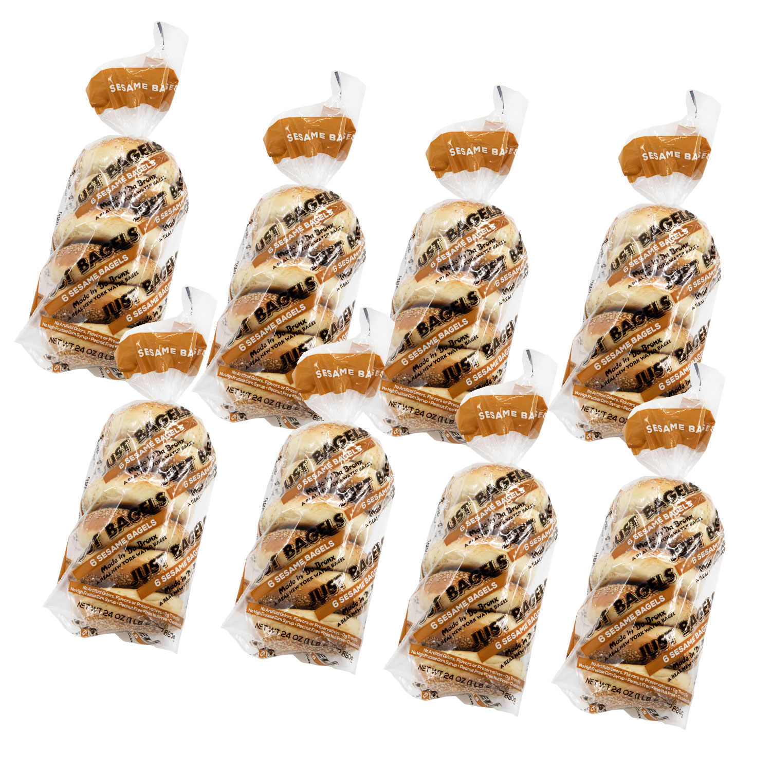 Just Bagels -  Sesame Bagels - 48 Count (8 six packs), 24oz Bag - Non-GMO - All Natural - NY Bagels thumbnail 3