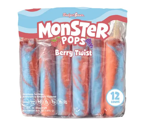 Budget Saver Slushed Berry Twist Monster Pops, 12 Ct