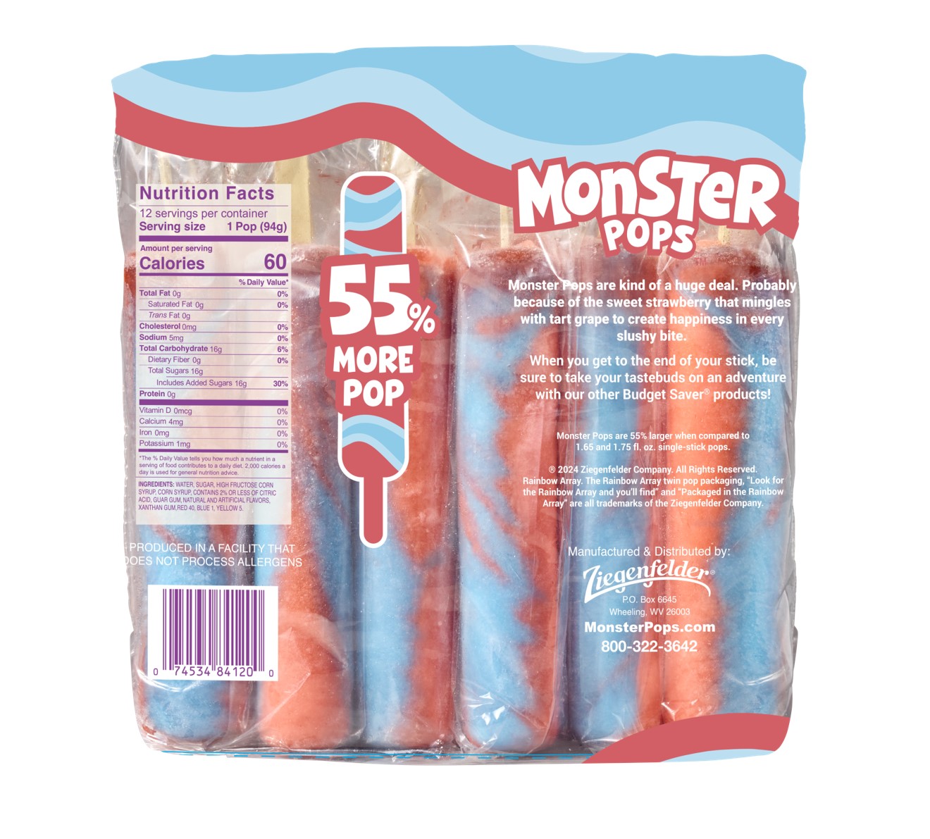 Budget Saver Slushed Berry Twist Monster Pops, 12 Ct thumbnail 3