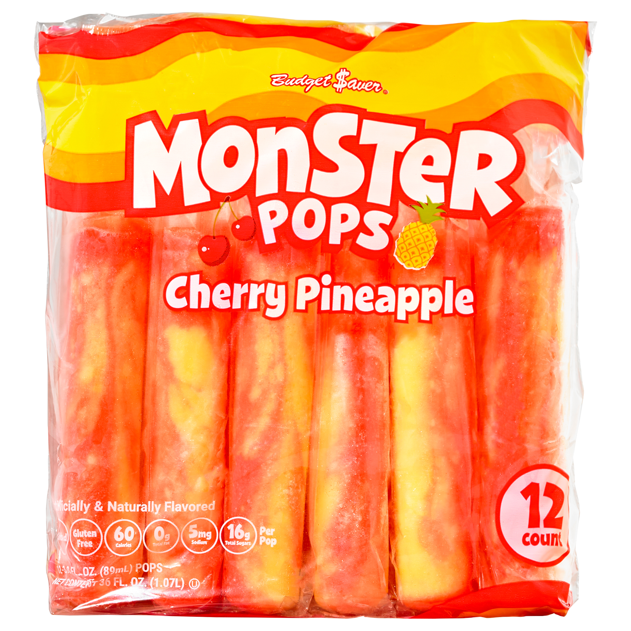 Budget Saver Slushed Cherry-Pineapple Monster Pops, 12 Ct
