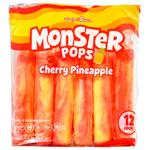 Budget Saver Slushed Cherry-Pineapple Monster Pops, 12 Ct