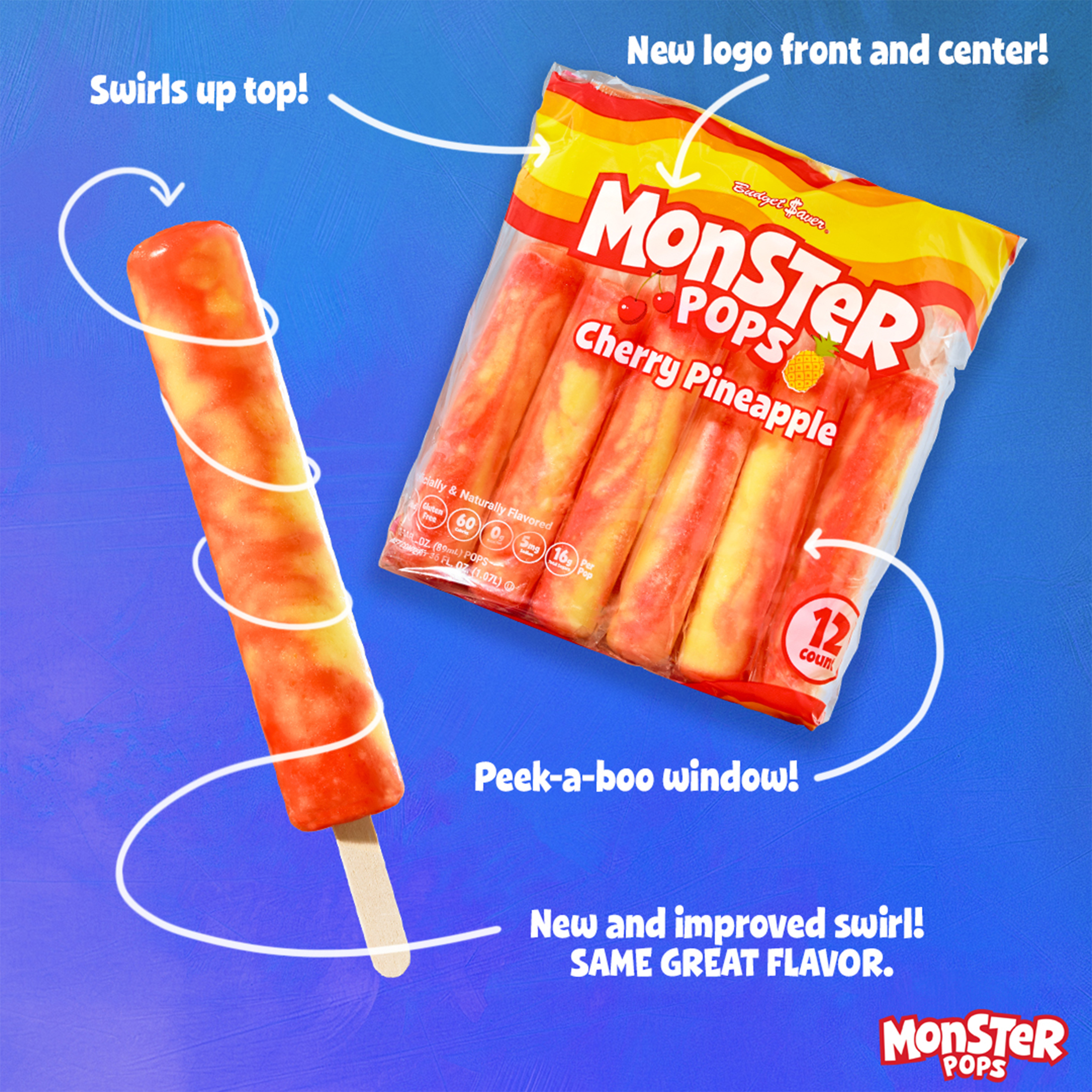 Budget Saver Slushed Cherry-Pineapple Monster Pops, 12 Ct thumbnail 3