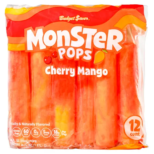 Budget Saver Monster Pops Cherry Mango, 12 Count