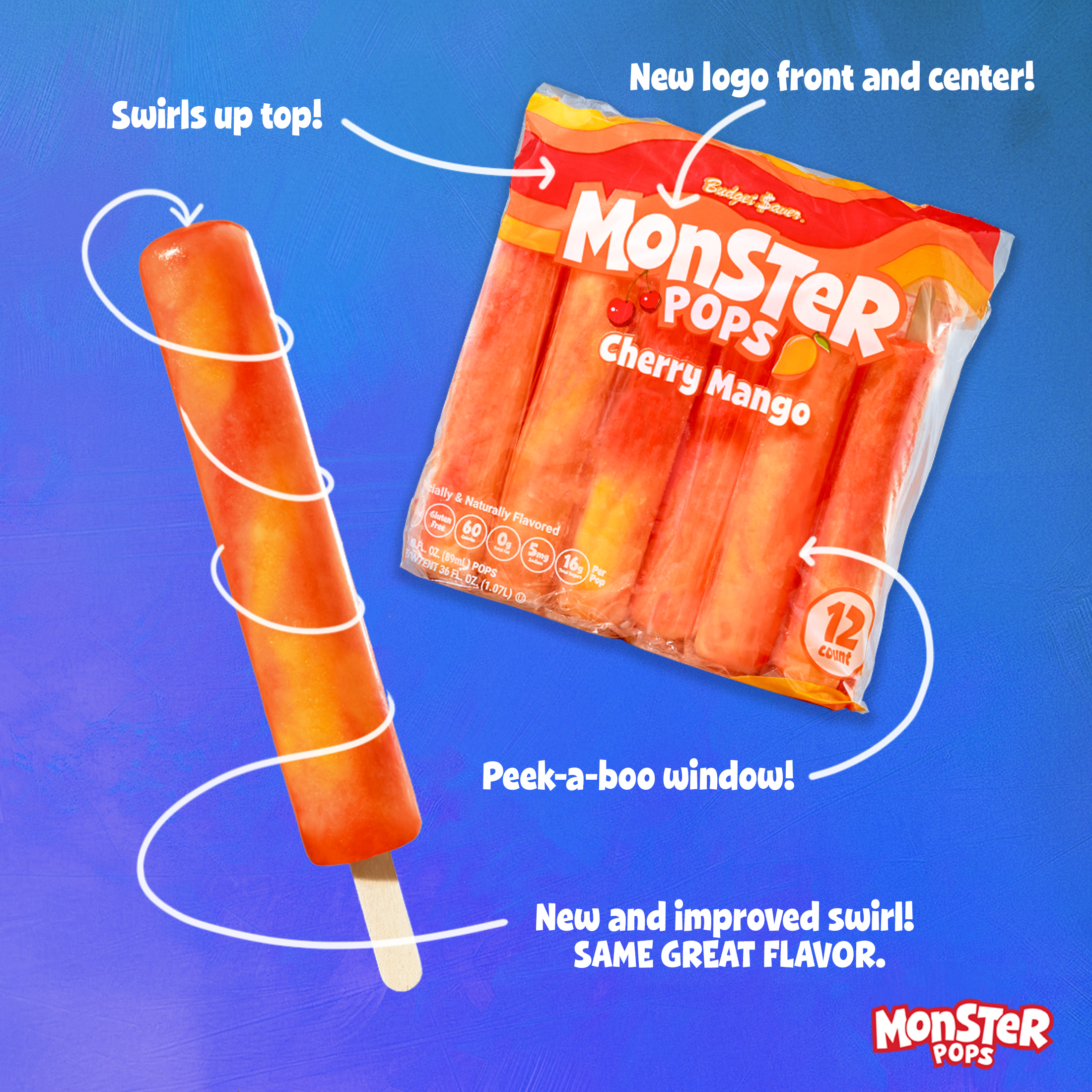 Budget Saver Monster Pops Cherry Mango, 12 Count thumbnail 4