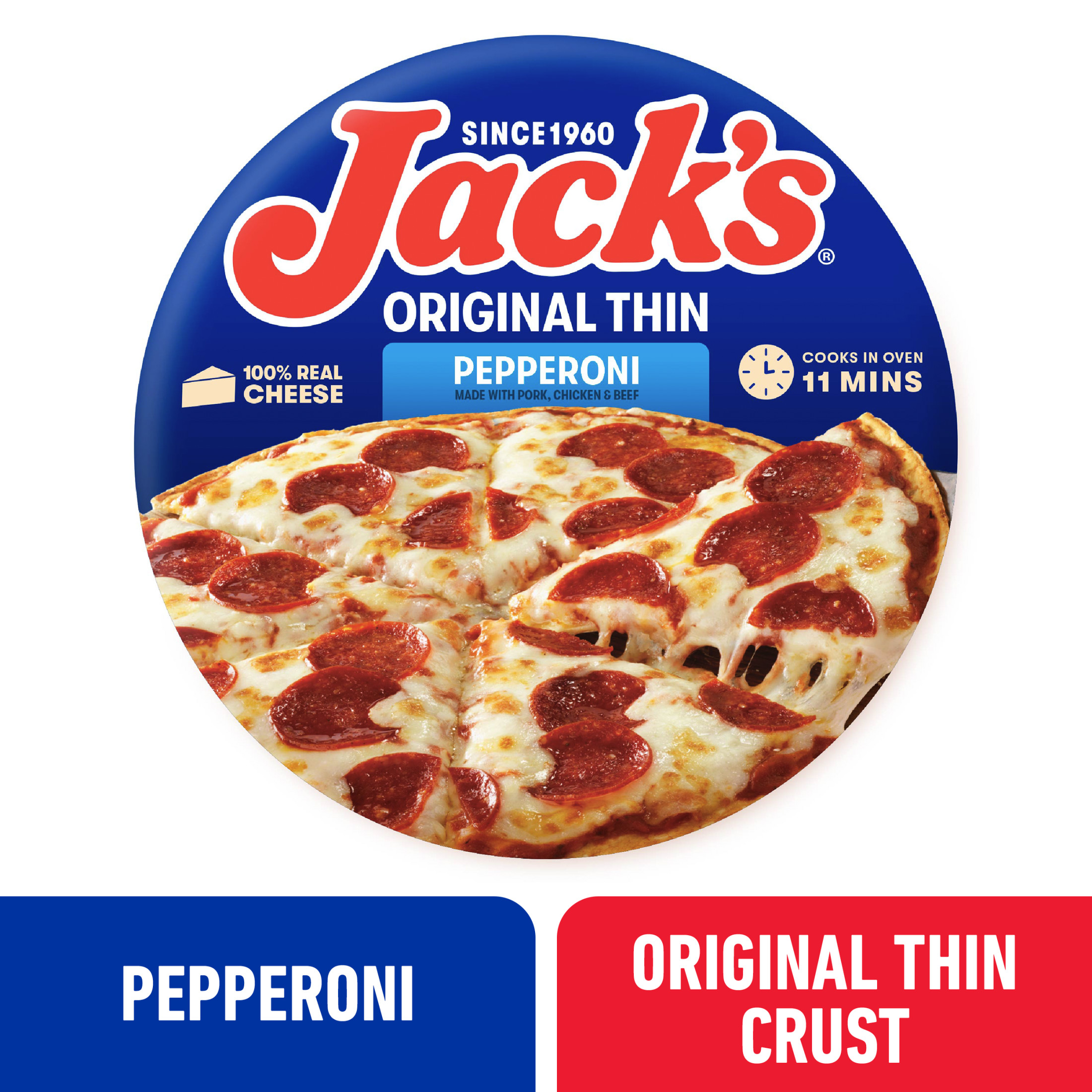 Jack's Frozen Meat Pizza, Pepperoni and Cheese, Original Thin Crust, 14.3 oz (Frozen)