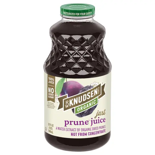 R.W. Knudsen Family Organic Just Prune Juice, 100% Juice, 32 oz, Glass Bottle, Shelf-Stable