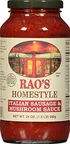 Rao's Homemade Italian Sausage & Mushroom Sauce, Keto Friendly, Low Carb 24 oz