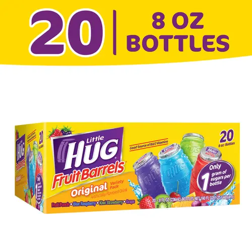Little HUG Fruit Barrels, Original, Shelf Stable Kids Drinks Variety Pack, 20 Count, 8 fl oz Bottles