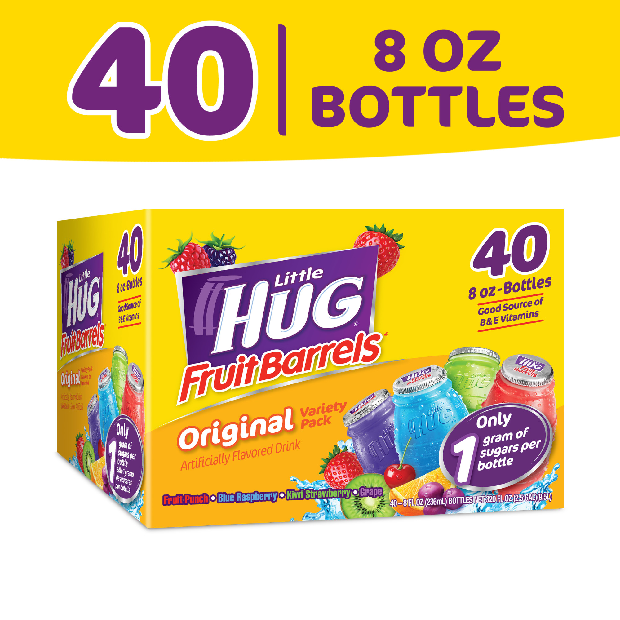 Little HUG Fruit Barrels, Original, Shelf Stable Kids Drinks Variety Pack, 40 Count, 8 fl oz Bottles