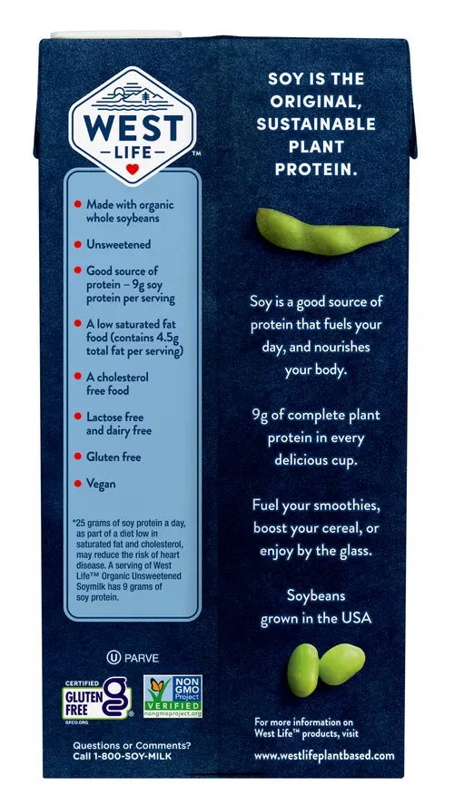 West Life Organic Original Unsweetened Soymilk Shelf-Stable 64 fl. oz. (Pack Count 1) thumbnail 4